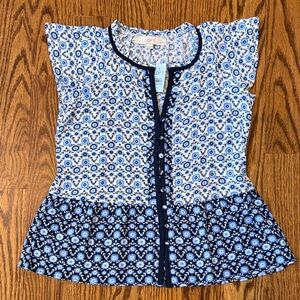 LOFT petite Floral flutter sleeve button up Top